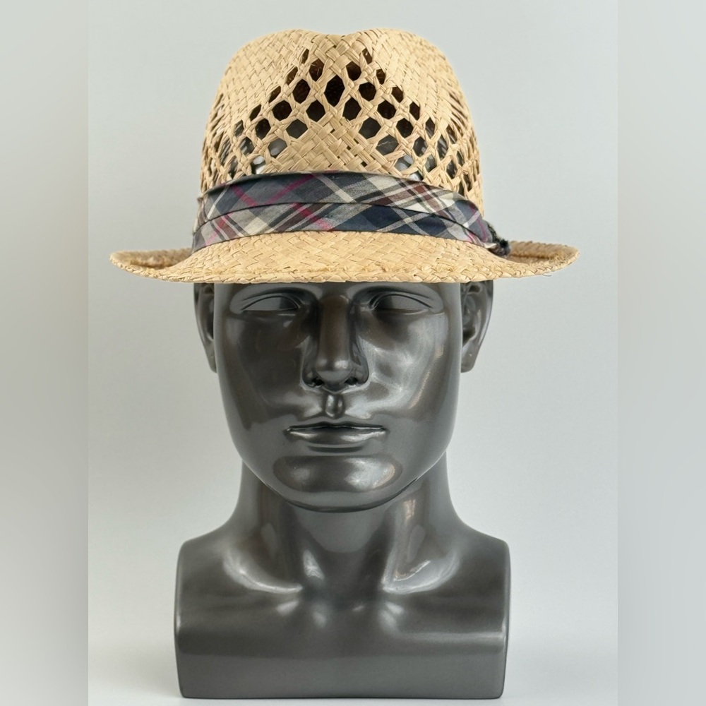 Old Navy Men's Fedora Straw Hat, with Colorful Plaid Band, Size Small